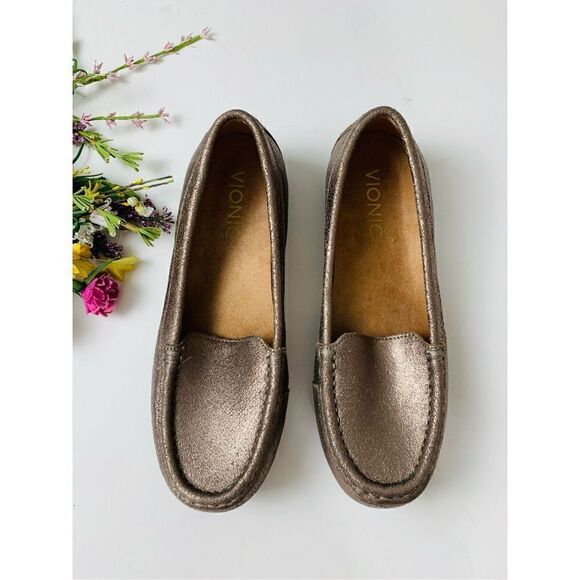 Vionic Women's Brown Leather Chill Debbie Pewter Loafers Flat Shoes Size 5 - Picture 2 of 3